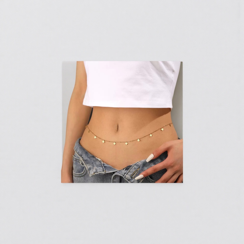 The golden four-leaf clover waist chain is a light luxury and fashionable accessory for women's waist decoration