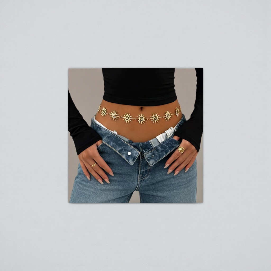 الشمس الذهبية وشم سوار بطن المرأة Specification image