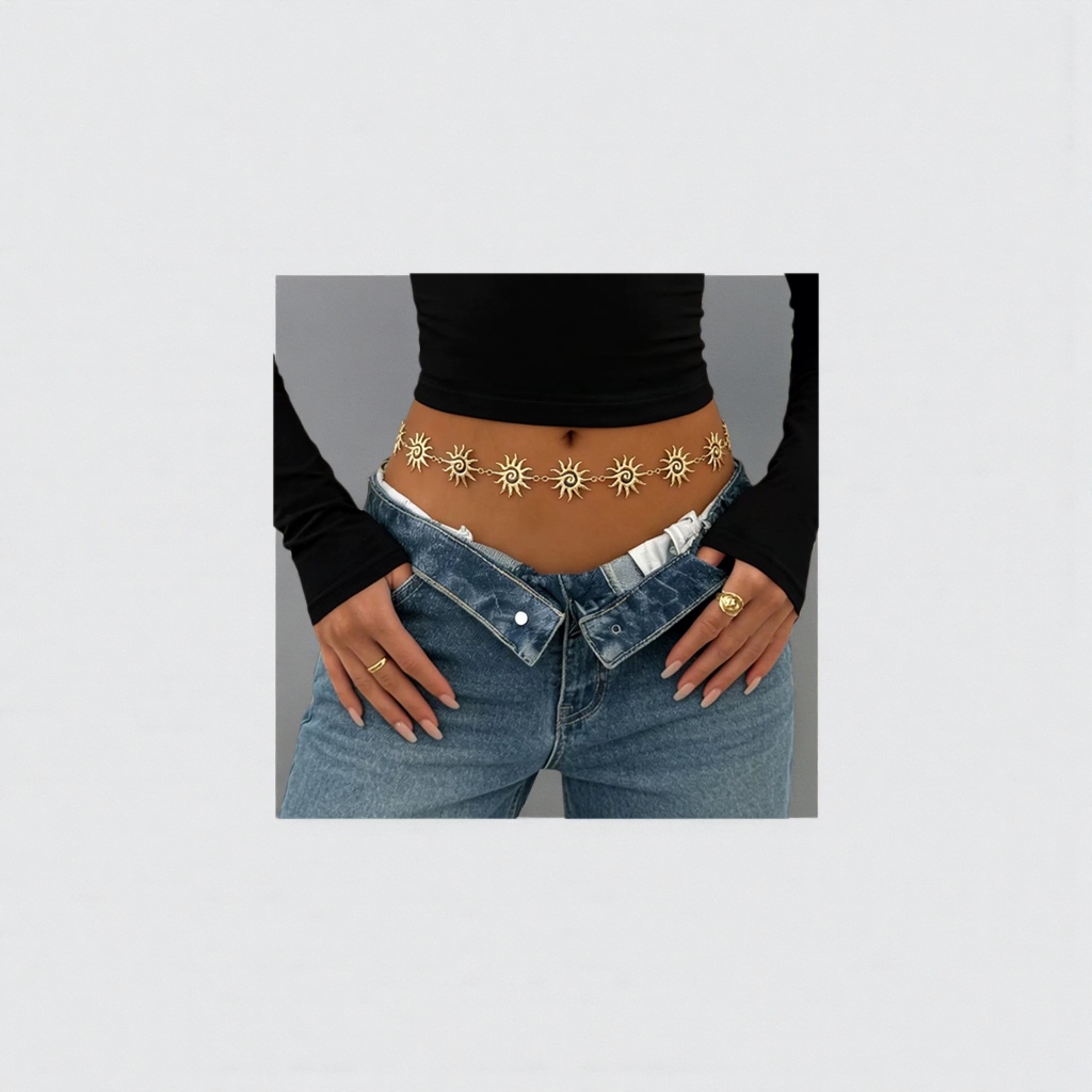 Golden sunpatterned female abdominal waist chain