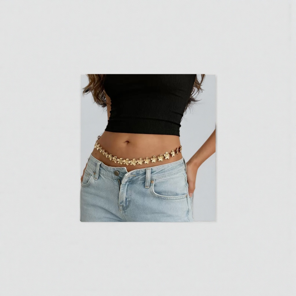 The golden flower waist chain is a fashionable, lightweight and adjustable waist decoration for women