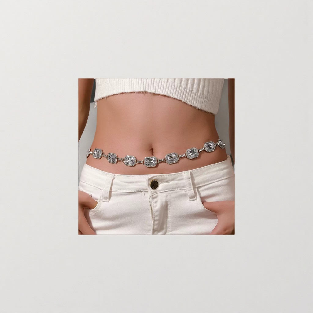 Silver diamond-encrusted waist chain, a fashionable summer decorative waist accessory for women Specification image