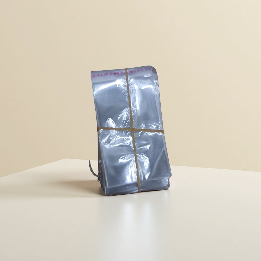 Transparent PE plastic bags are stacked and tied with rubber bands for portable storage details Picture