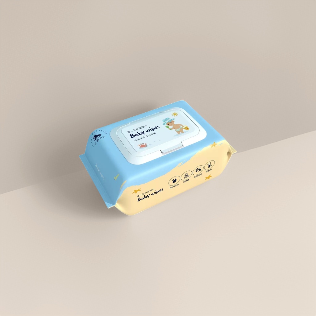 蓝色黄色渐变婴儿口手湿巾带白色翻盖卡通宝宝图案 Application Scenario
