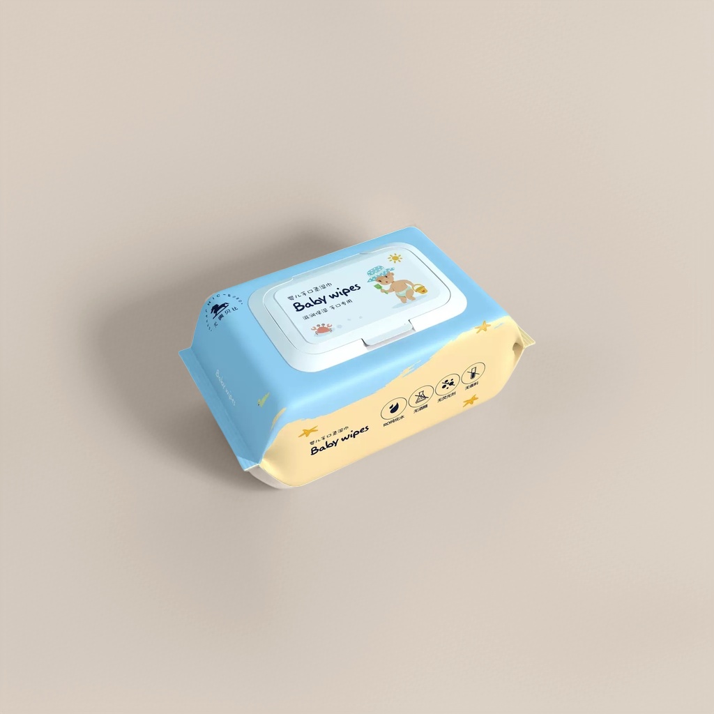 蓝色黄色渐变婴儿口手湿巾带白色翻盖卡通宝宝图案 details Picture