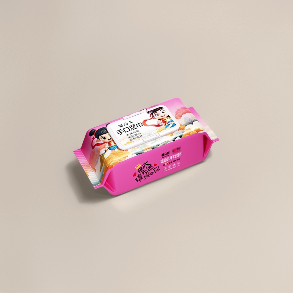 Pink packaging wet wipes box, household baby hand and mouth cleaning wet wipes, portable tissue type
