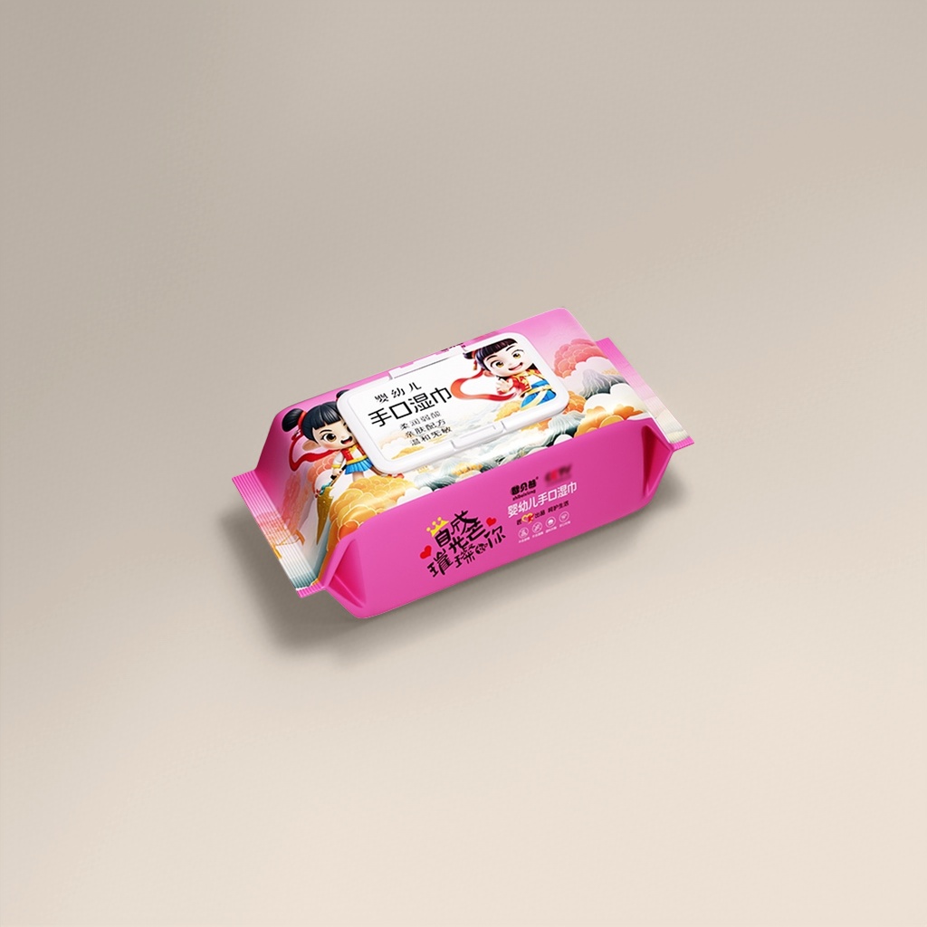 Pink packaging wet wipes box, household baby hand and mouth cleaning wet wipes, portable tissue type details Picture