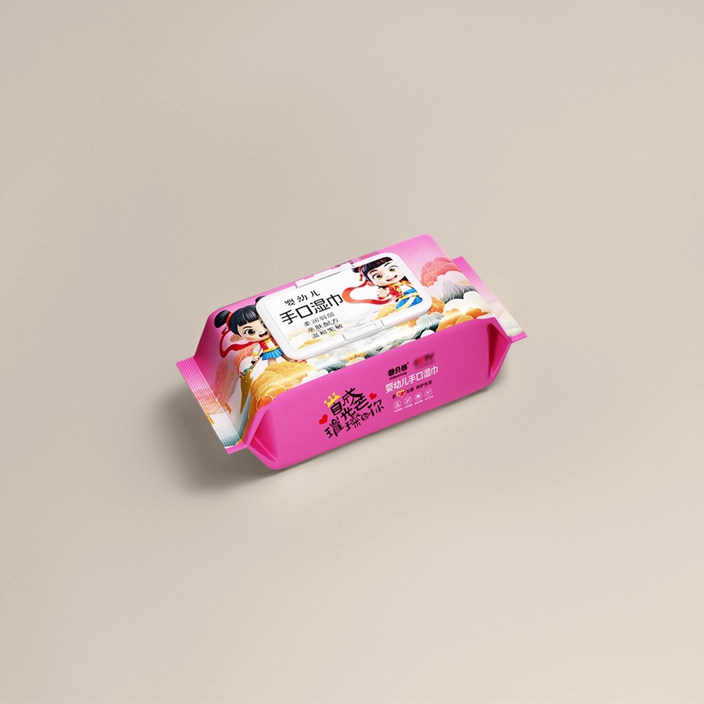 Pink packaging wet wipes box, household baby hand and mouth cleaning wet wipes, portable tissue type Application Scenario