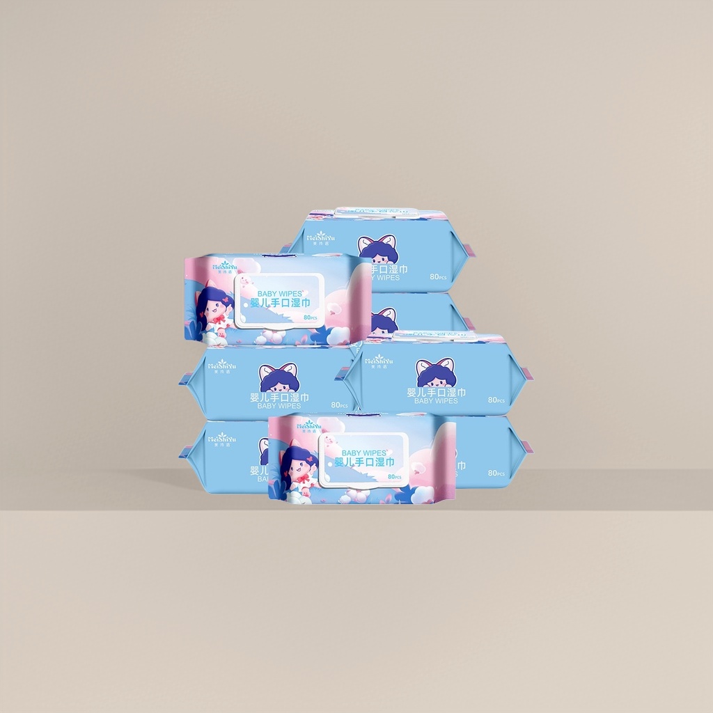 The blue packaging baby hand and mouth special wet wipes are gentle and alcohol-free, suitable for wiping the face and hands details Picture