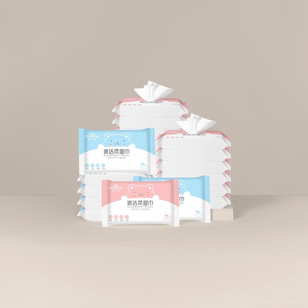 Colored packaged wet wipes with thickened non-woven fabric for household cleaning of babies and children details Picture