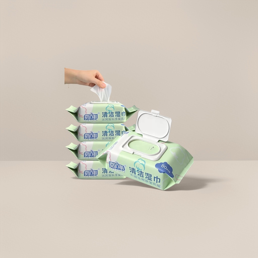 Green cleaning wet wipes packaging box: Household kitchen multi-functional cleaning wet wipes packed in a whole box Application Scenario
