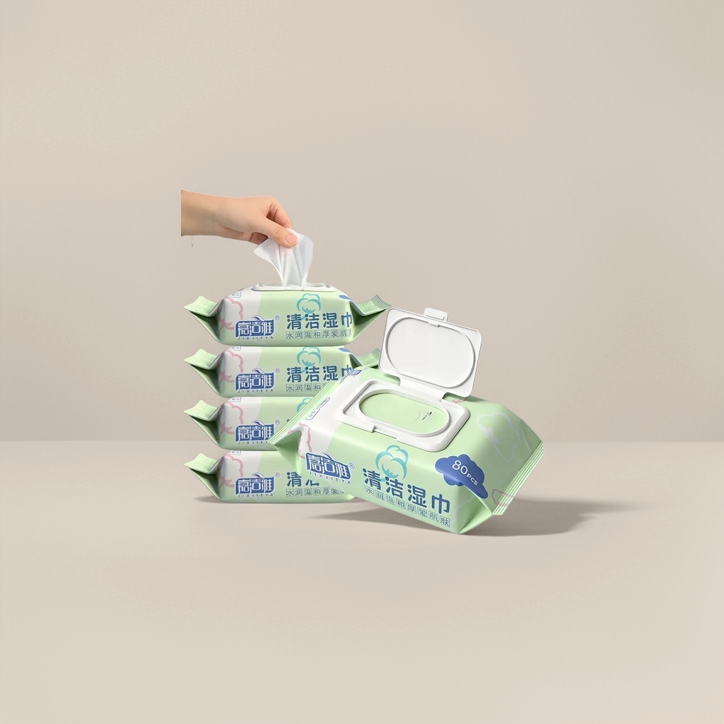 Green cleaning wet wipes packaging box: Household kitchen multi-functional cleaning wet wipes packed in a whole box Specification image