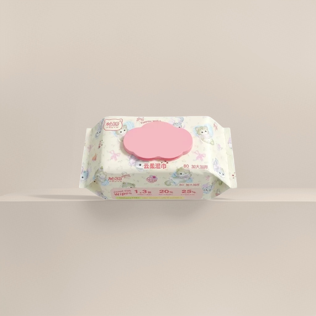 The pink cloud-shaped lid of the cloud soft wet wipes is soft and skin-friendly, suitable for babies Application Scenario