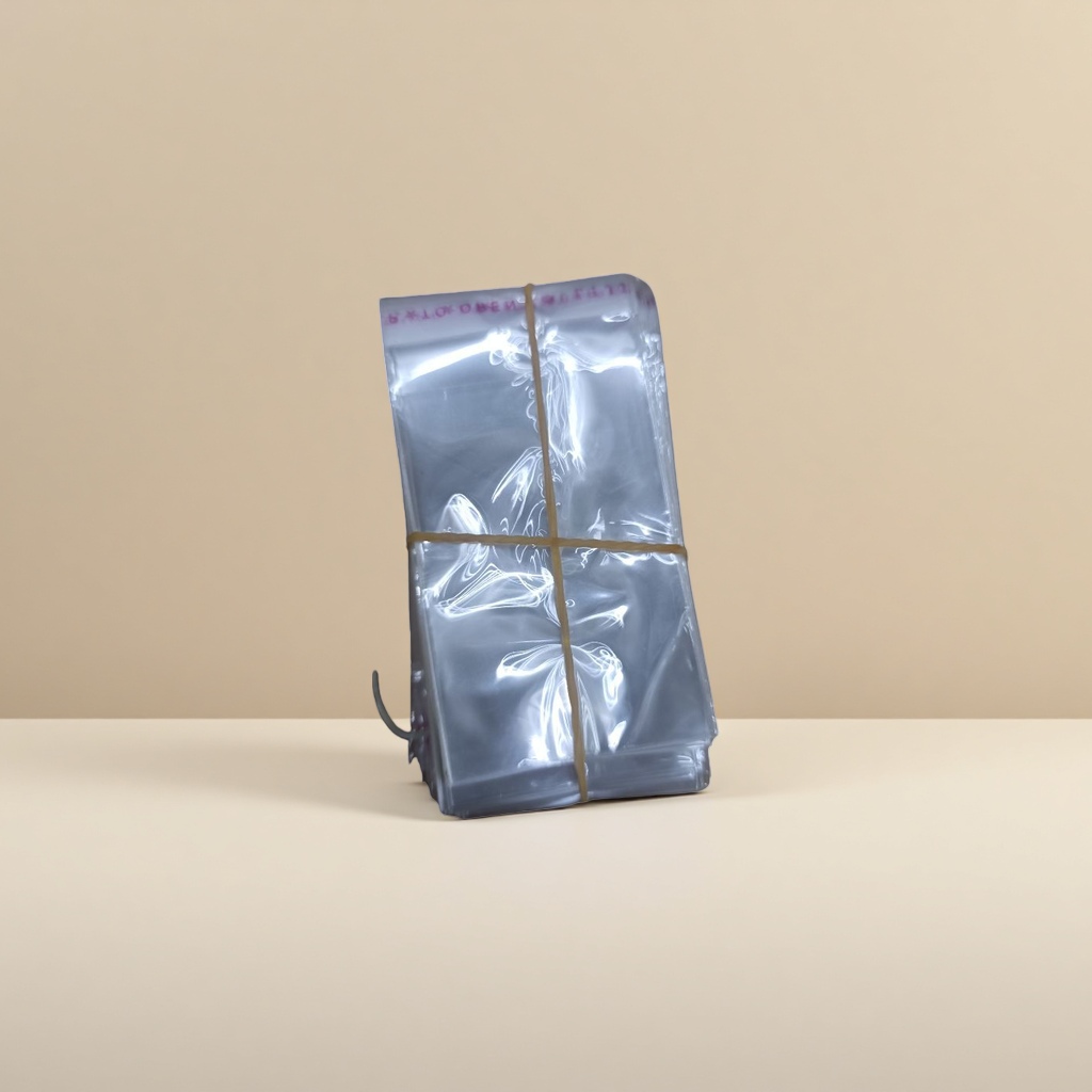 Transparent plastic bags stacked with yellow rubber bands for household kitchen storage and organization bags Application Scenario