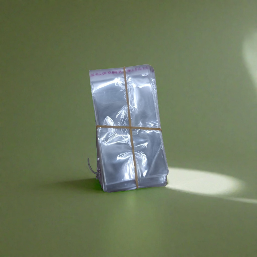Transparent plastic bags are stacked and tied with rubber bands to prevent scattering. They are convenient for home kitchen storage Specification image