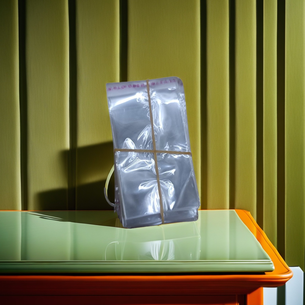 The transparent plastic bags are stacked in design with yellow rubber bands for fixation to prevent scattering and are portable for storage details Picture