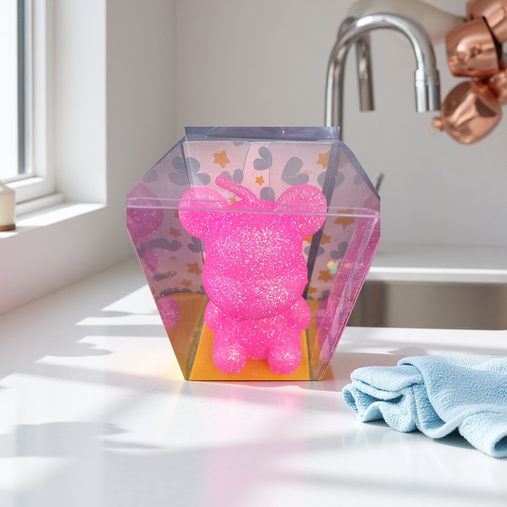 Cute pink glitter bear figurines for home decoration, placed on the living room and bedroom table