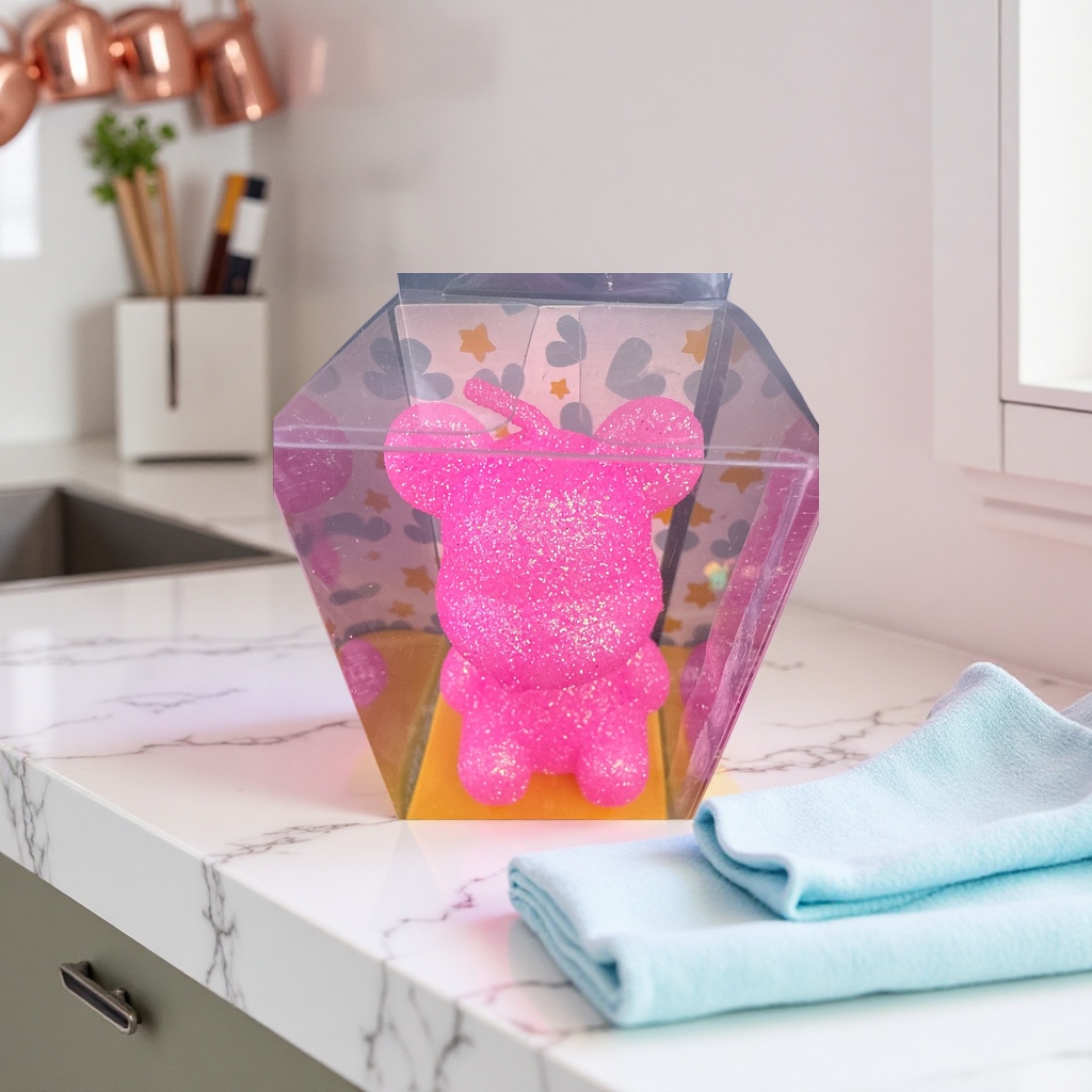 Cute pink glitter bear figurines for home decoration, placed on the living room and bedroom table details Picture