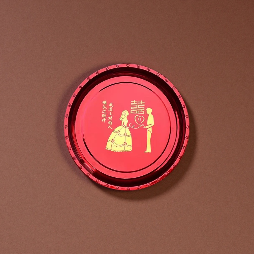 Red double happiness character tray ceramic wedding supplies, red festive round plating household wedding gift box Application Scenario