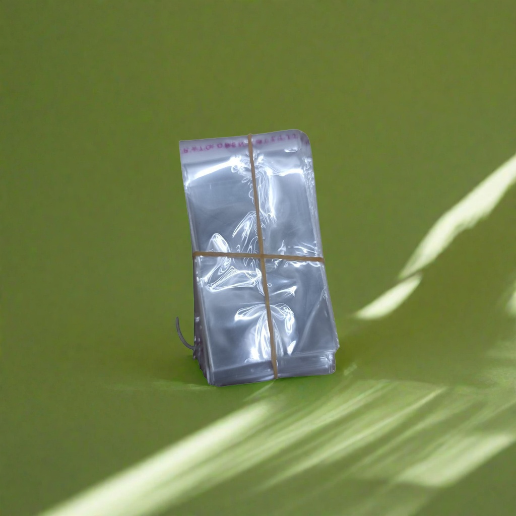 透明塑料袋堆叠，用黄色橡皮筋捆绑产品图
