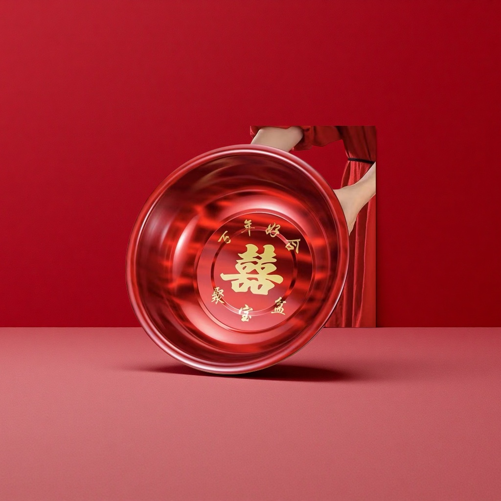 Red double happiness plate, a round ceramic festive tableware for home wedding decoration Specification image
