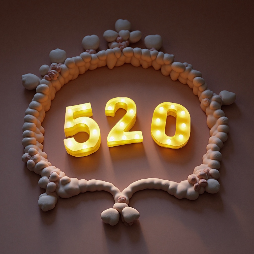 Warm yellow illuminated digital 520 decorative light, home atmosphere light, festival party decoration