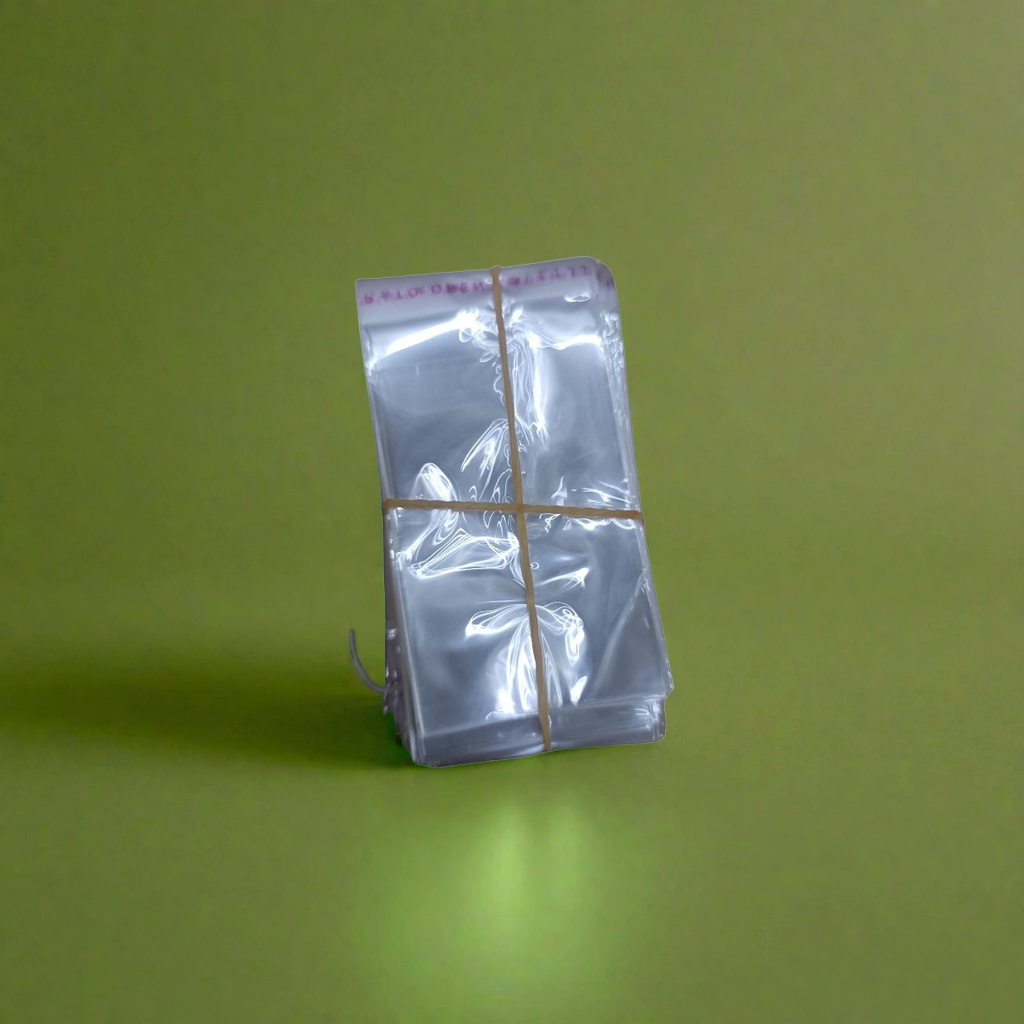 Transparent plastic bags are stacked for storage, tied with yellow rubber bands and made of food-grade PP material Application Scenario