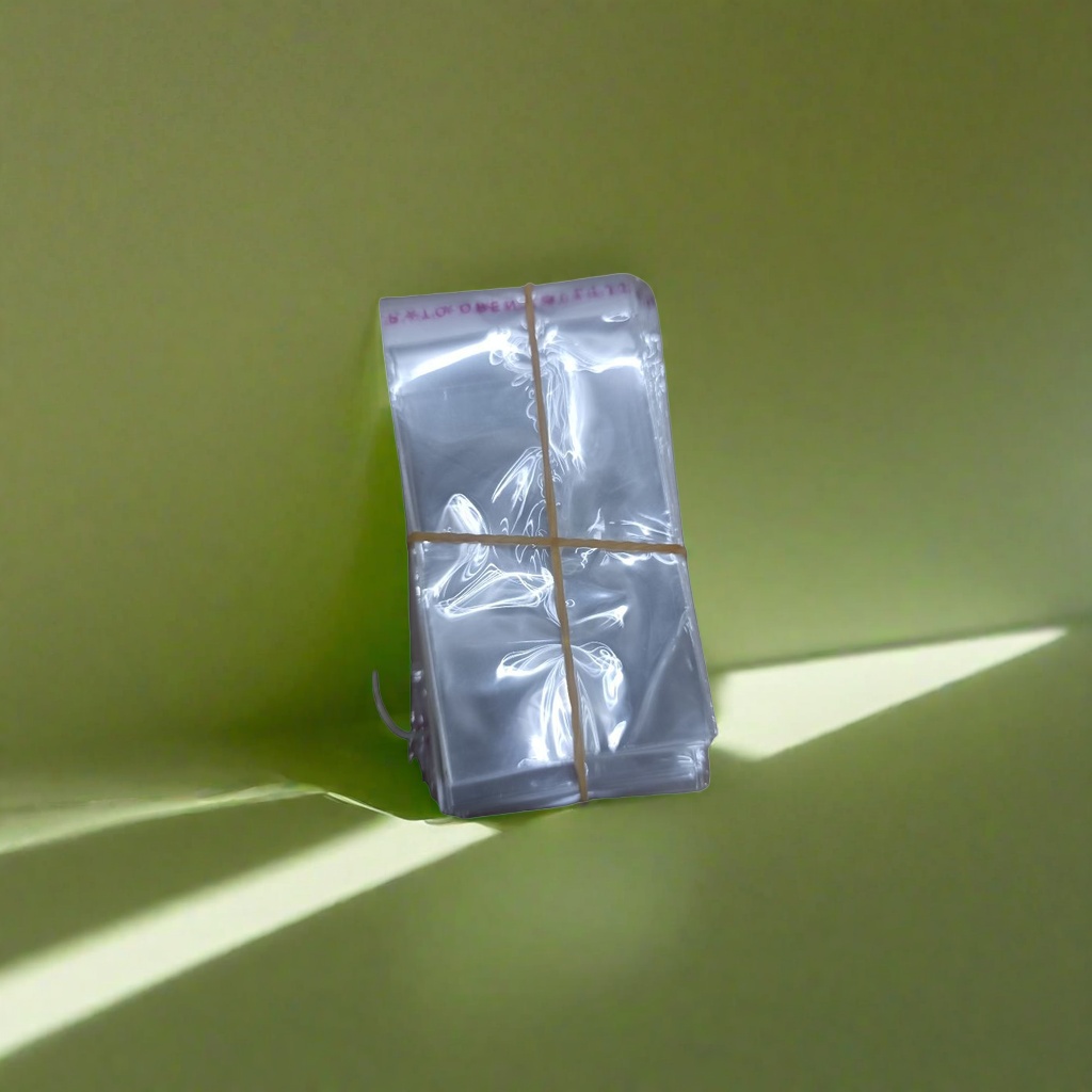 Transparent plastic bags are stacked for storage, tied with yellow rubber bands and made of food-grade PP material details Picture