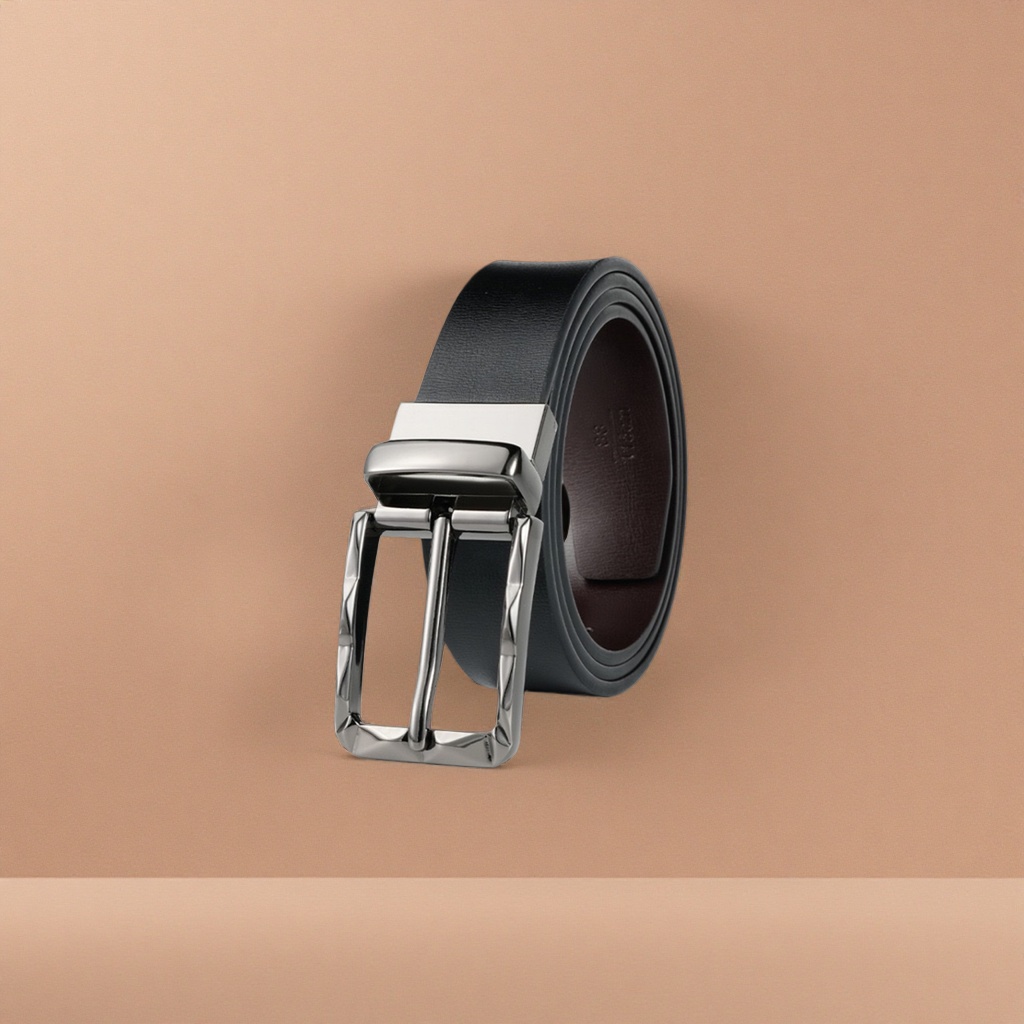A simple business belt for men with a black belt and silver metal buckle
