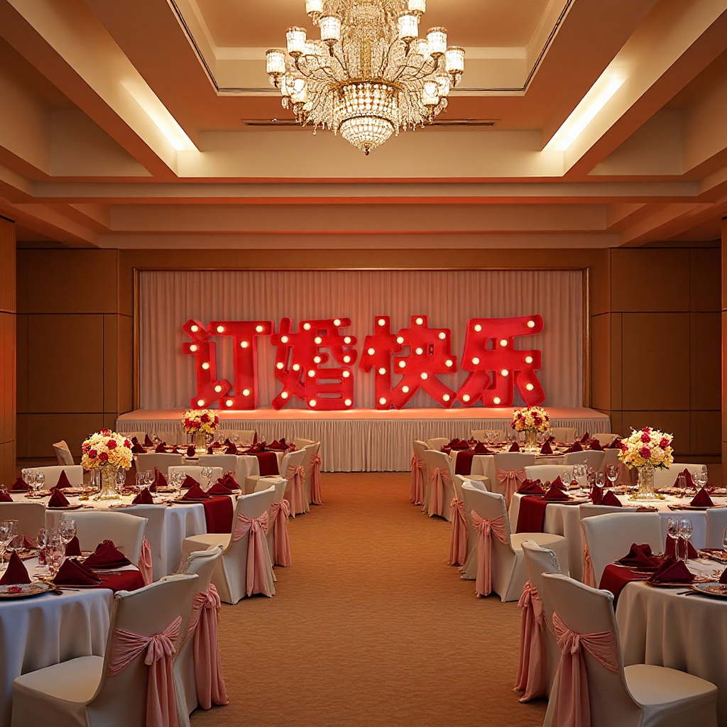 Red illuminated font engagement happiness decorative light board, party decoration, festive atmosphere details Picture