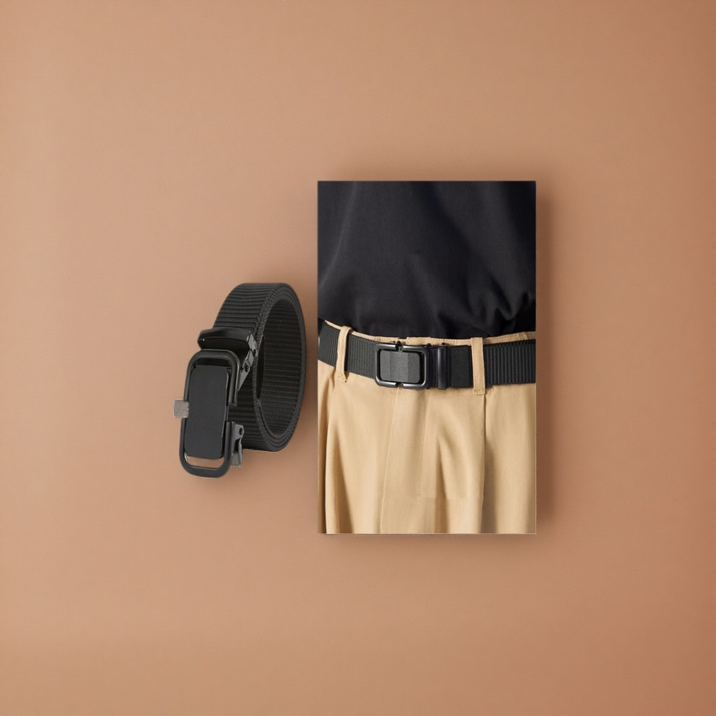 Black fabric adjustable buckle, a simple and versatile casual belt for men Application Scenario