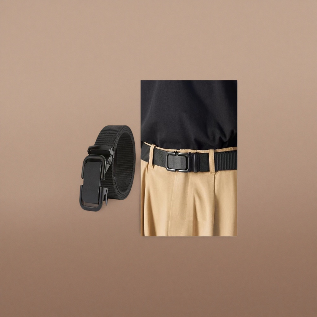 Black fabric adjustable buckle, a simple and versatile casual belt for men details Picture