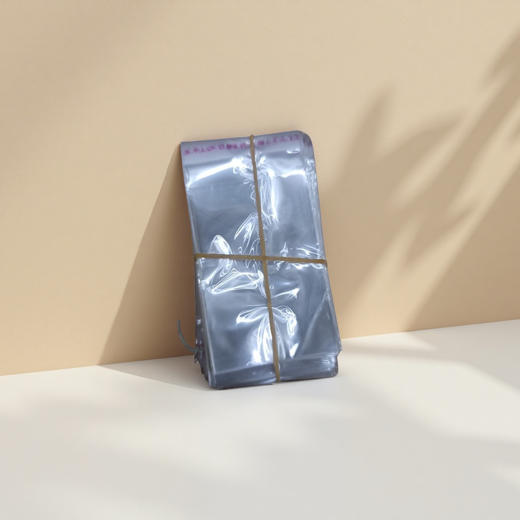 The transparent plastic bags are stacked in design and fixed with rubber bands for portable storage Specification image