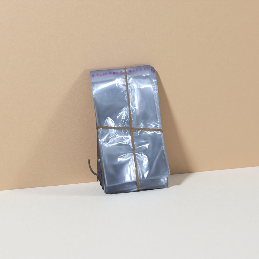 The transparent plastic bags are stacked in design and fixed with rubber bands for portable storage