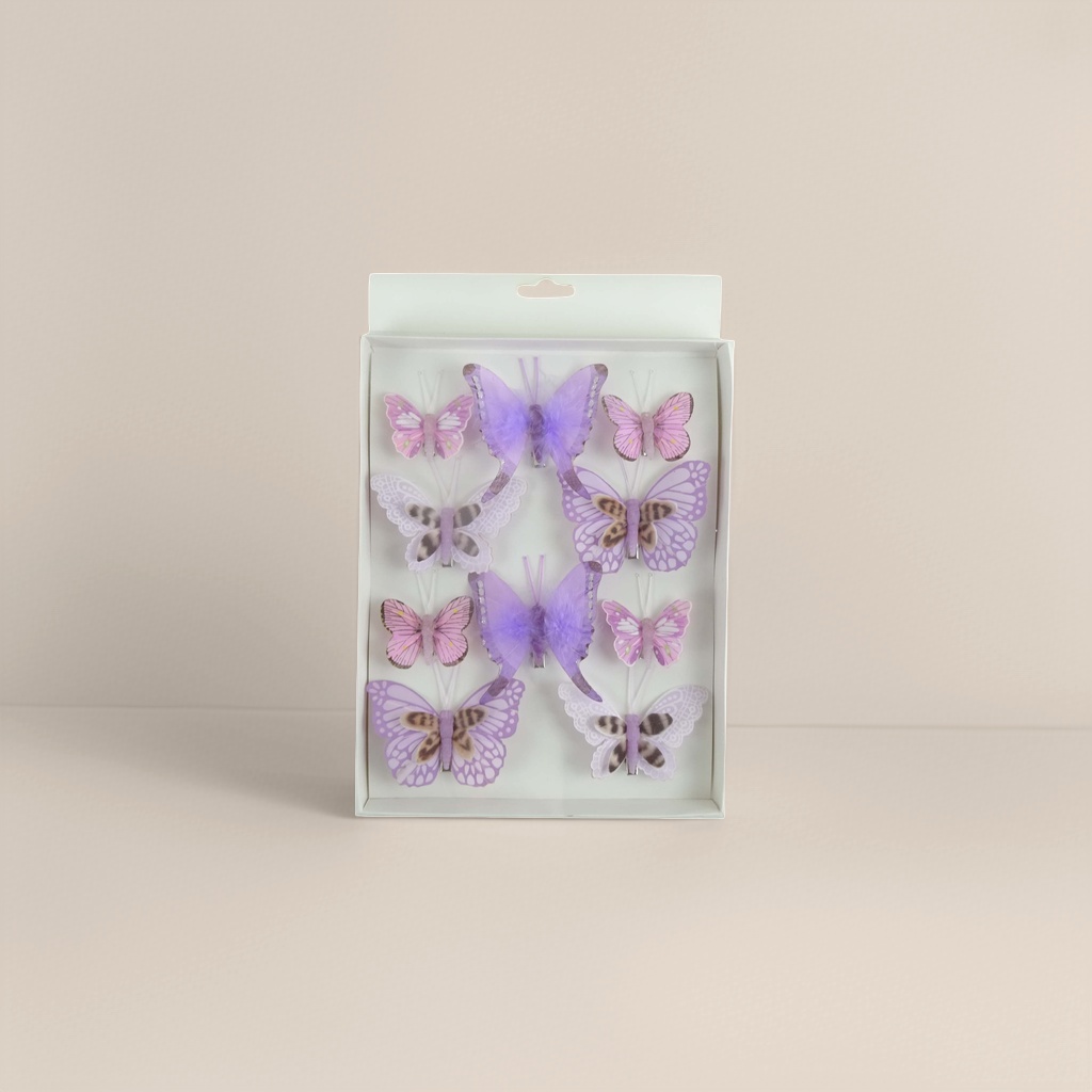 白色包装盒紫色蝴蝶发夹装饰品