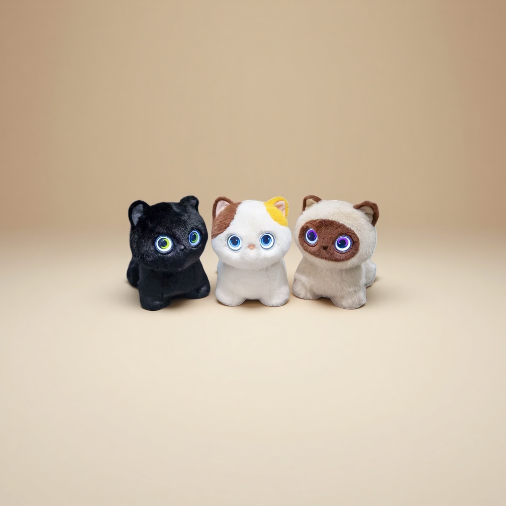 三只发光眼睛毛绒猫咪玩具可爱萌宠布偶摆件