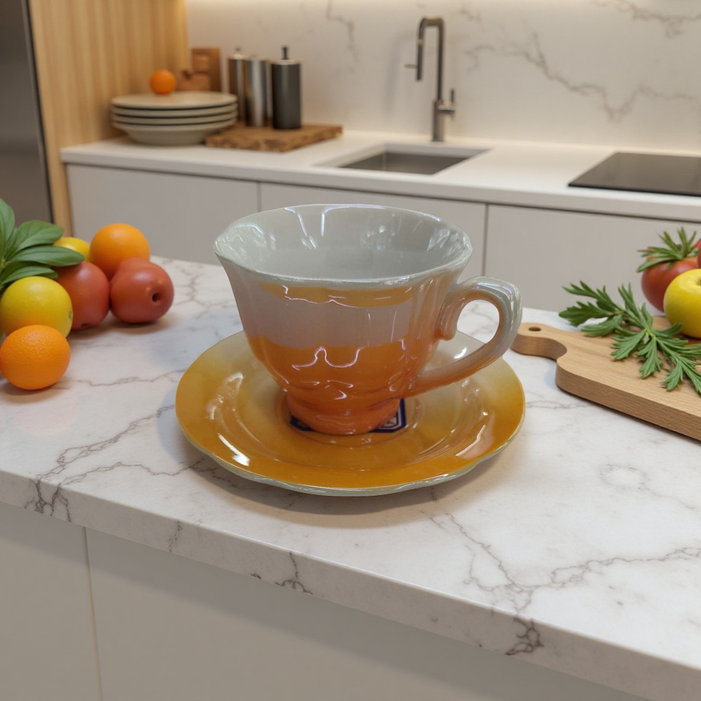 橙白渐变陶瓷茶杯配碟子套装 家用简约风下午茶具 Application Scenario