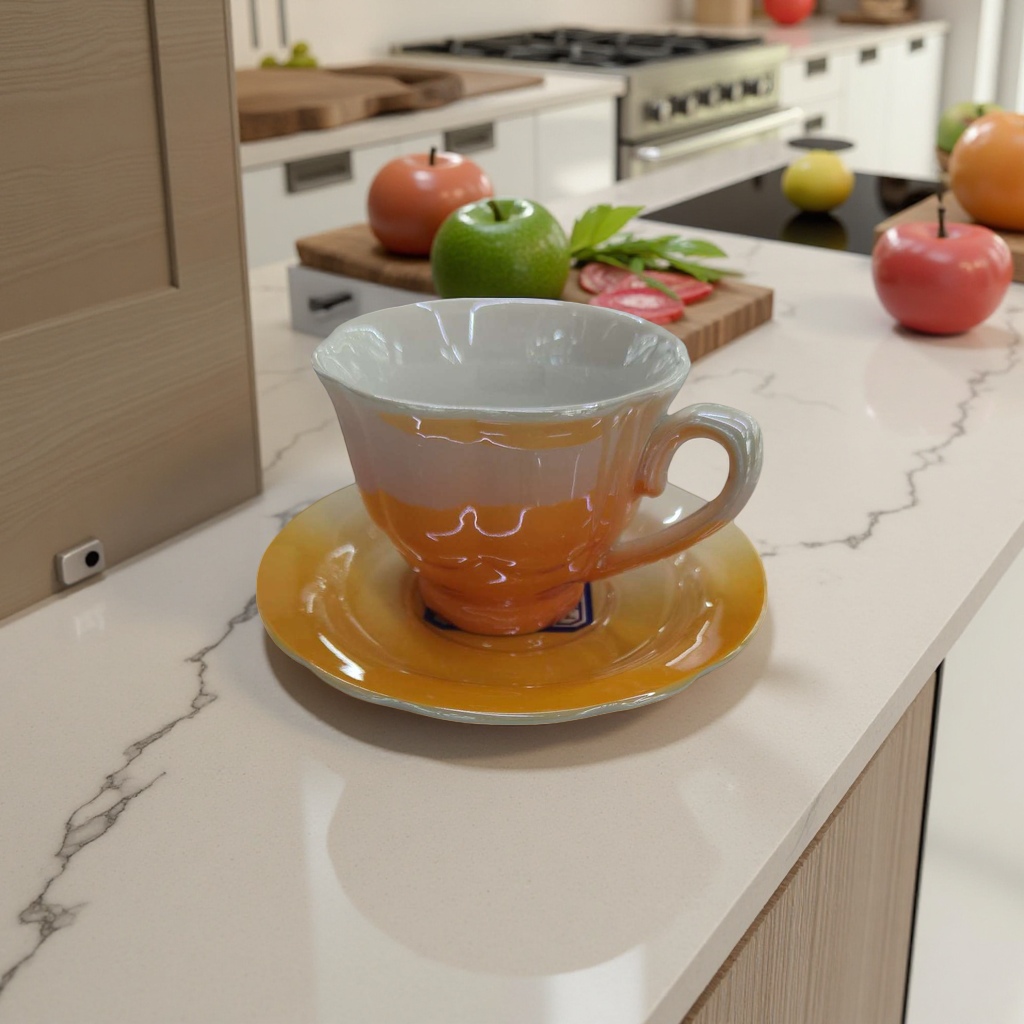 橙白渐变陶瓷茶杯配碟子套装 家用简约风下午茶具 details Picture