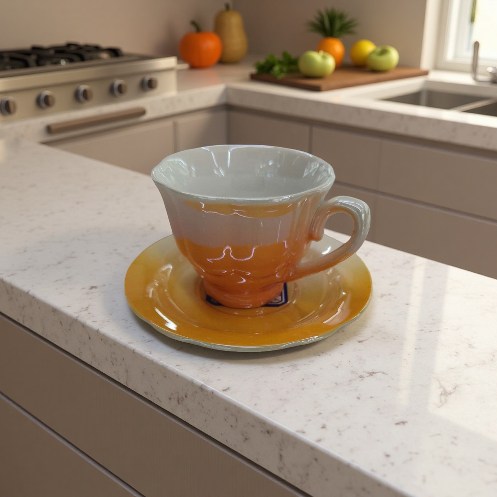 橙白渐变陶瓷茶杯配碟子套装 家用简约风下午茶具 Specification image