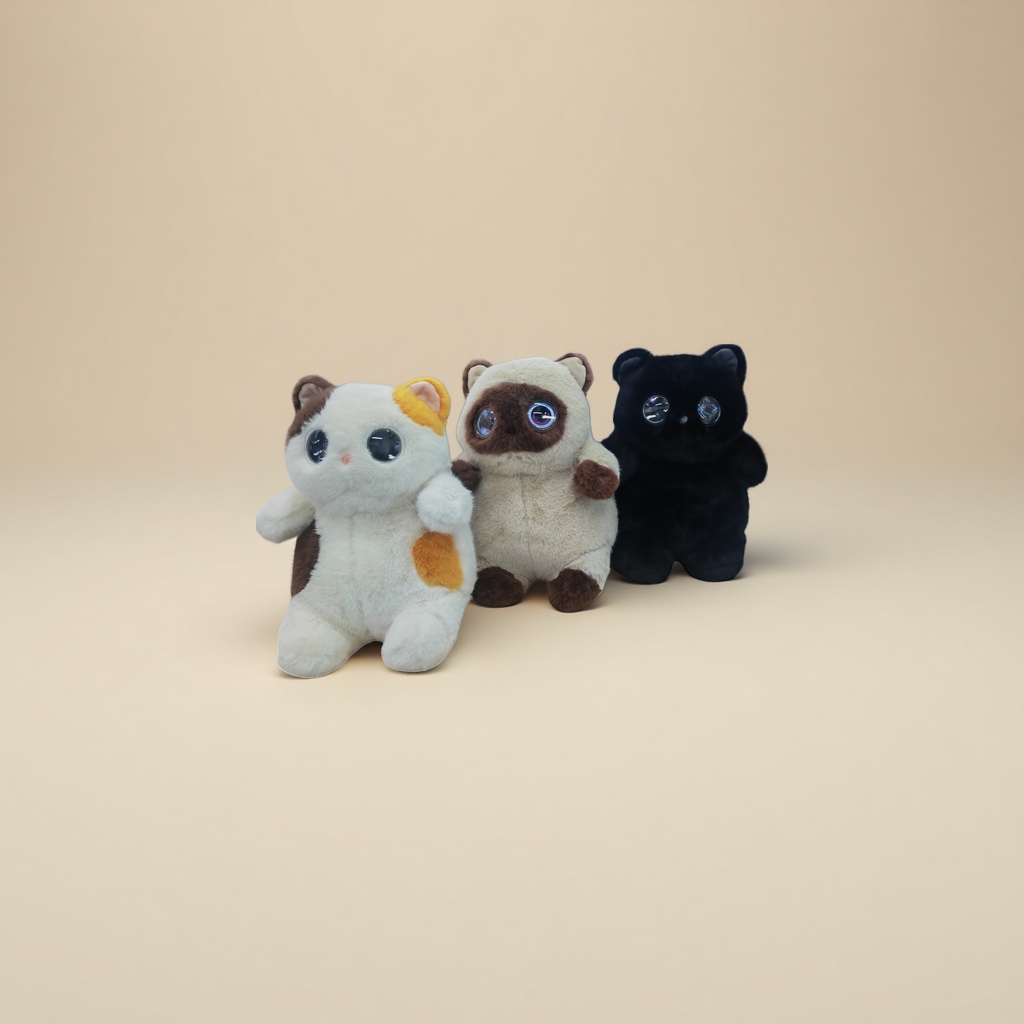 三只毛绒玩具猫+细节图