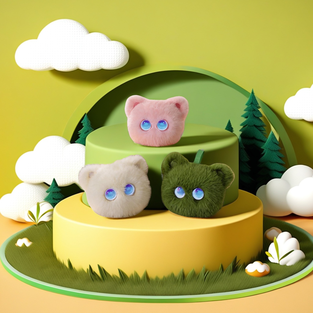 粉色白色绿色毛绒猫咪摆件可爱家居装饰三色可选