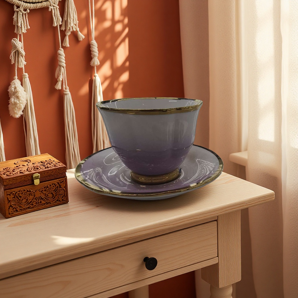 紫色金边茶杯配茶托陶瓷套装家用办公礼品 details Picture