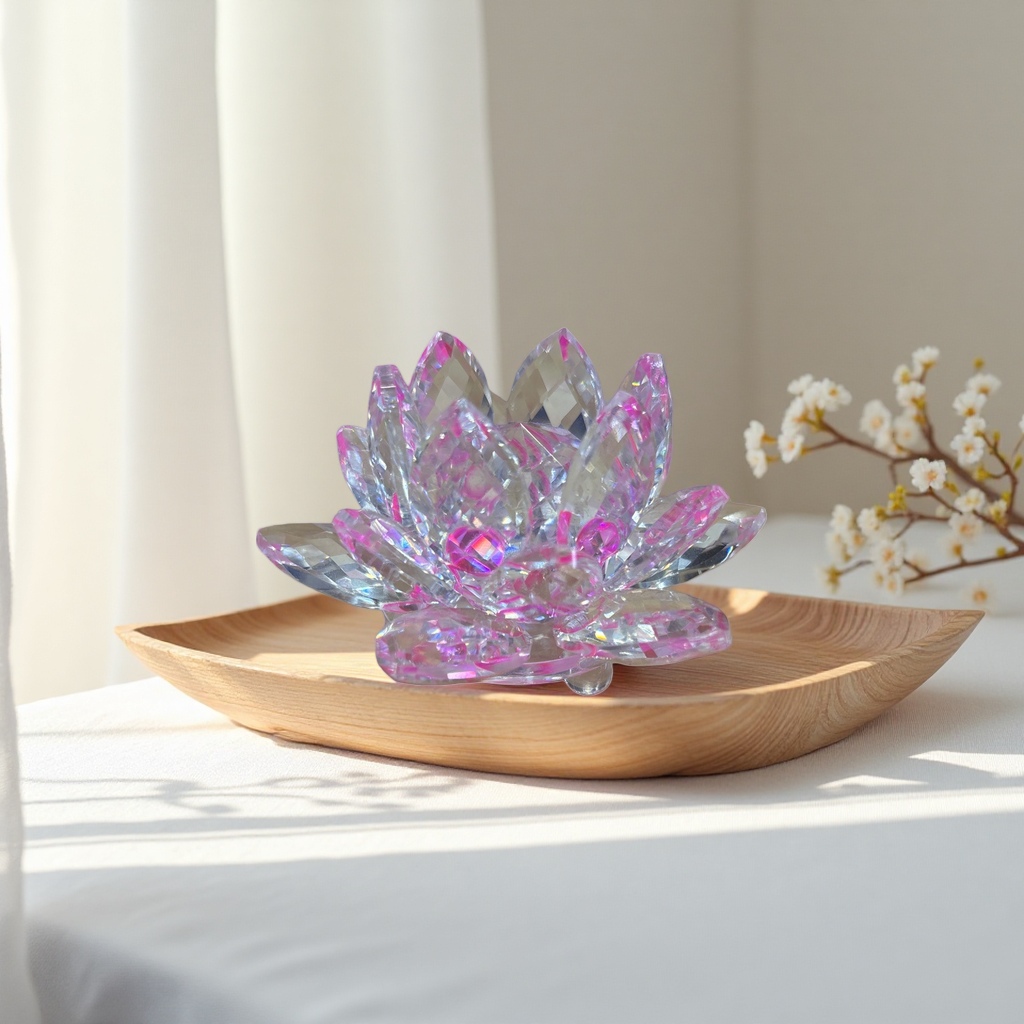 粉色水晶莲花摆件细节图