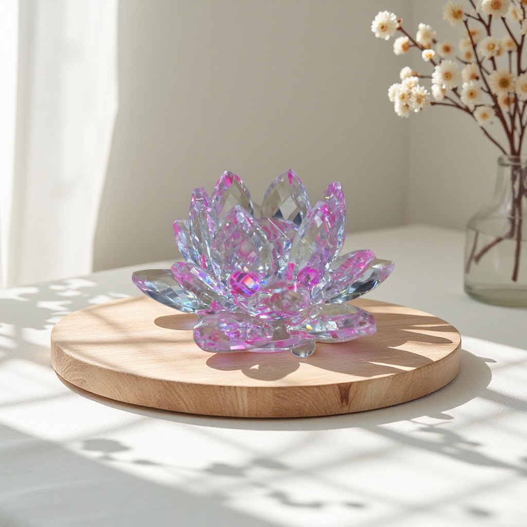 粉色水晶莲花摆件家居装饰客厅玄关办公室桌面摆设