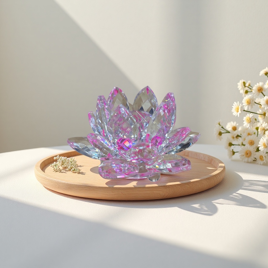 粉色水晶莲花摆件产品图