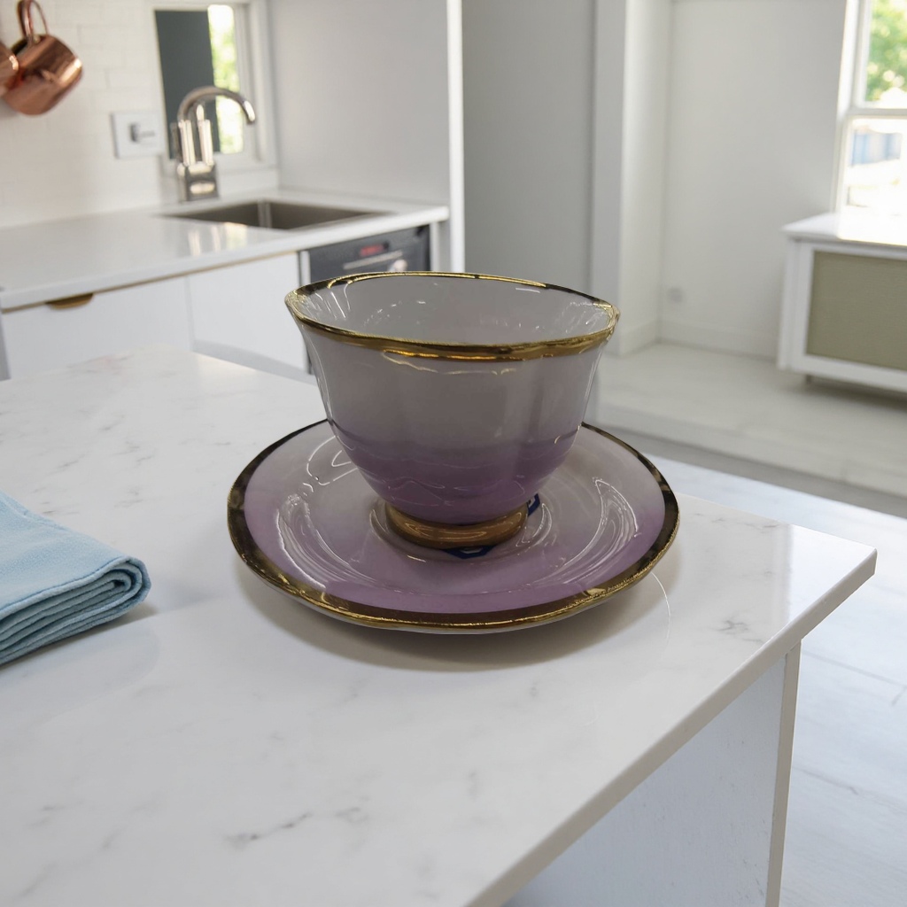 紫色金边茶杯配茶托陶瓷家用办公茶具套装 Specification image