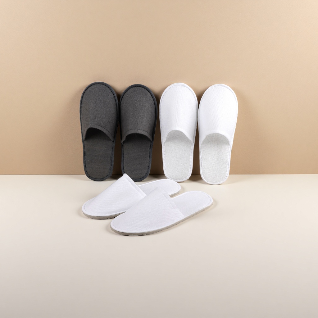 Grey and white disposable hotel slippers for both men and women, made of anti-slip cotton and comfortable disposable Specification image