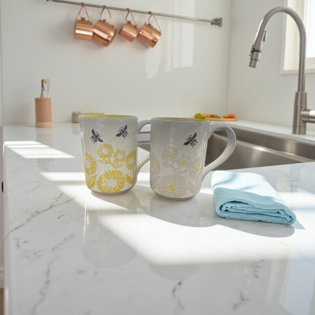 Yellow flower bee-patterned mug, ceramic coffee cup, daily-use household cup Application Scenario