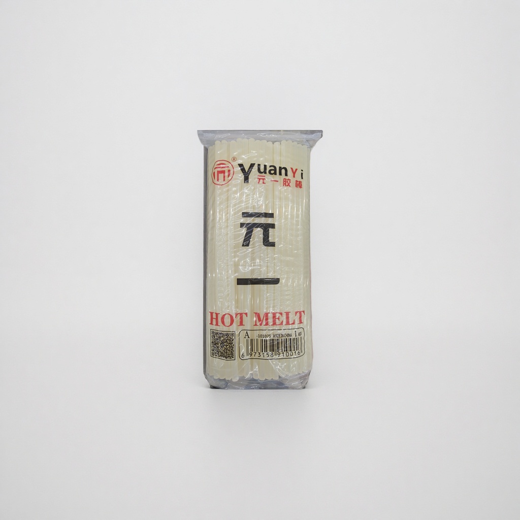 元一胶棒米白色热熔胶棒透明塑料袋包装印有Yuan Yi一元HOT MELT条形码细节图