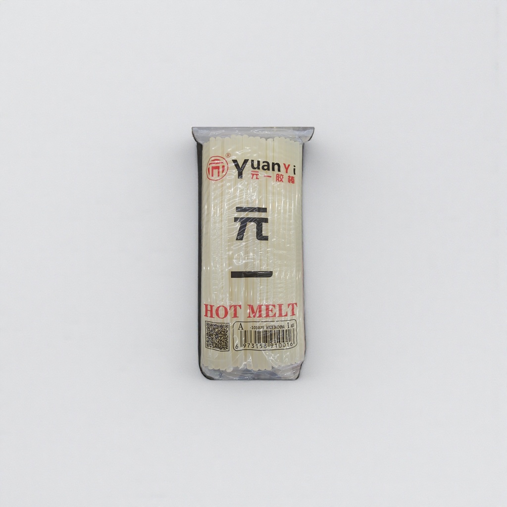 元一胶棒米白色热熔胶棒透明塑料袋包装印有Yuan Yi一元HOT MELT条形码