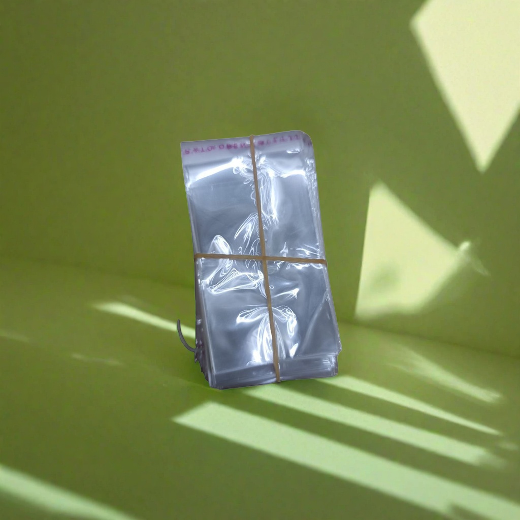 Thick transparent plastic bags stacked with yellow rubber bands for home kitchen storage Application Scenario